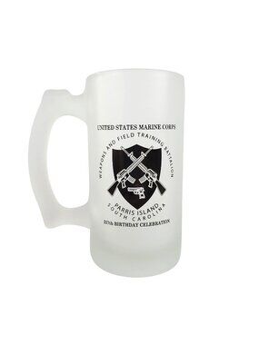 USMC Weapons & Field Training Frosted Glass Mug Parris Island, SC 227th Birthday